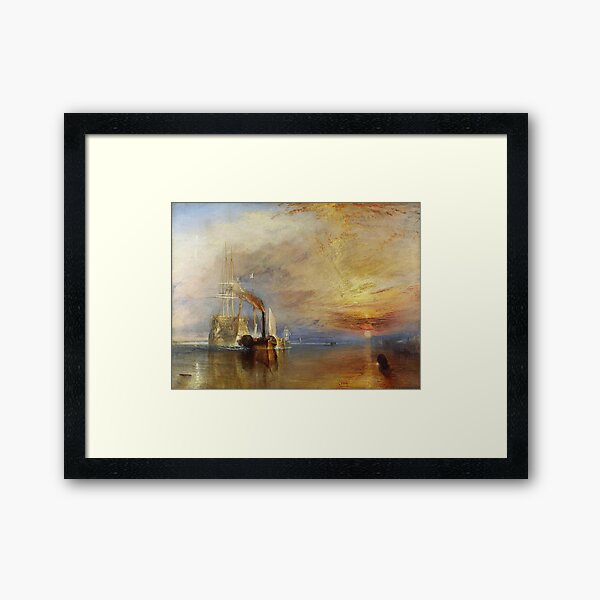 TURNER, The Fighting Temeraire, 1839, by Joseph Mallord William Turner. On White. Framed Art Print