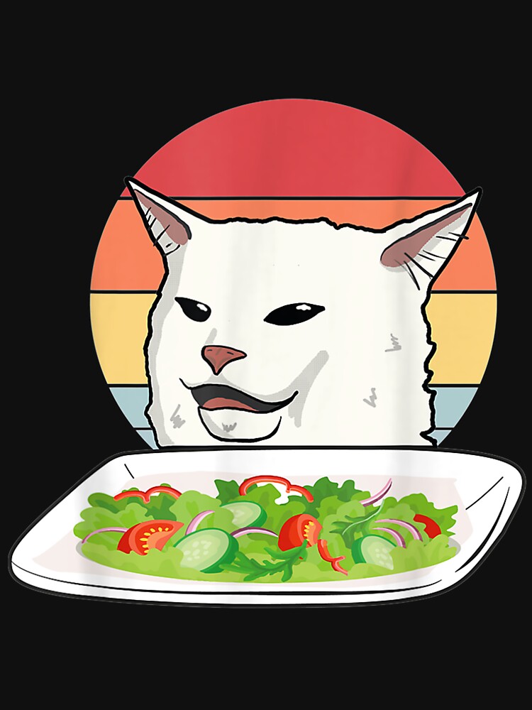 "Angry women yelling at confused cat at dinner table meme" Tshirt by