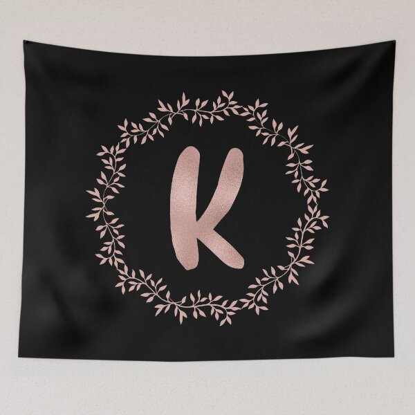 Item preview, Rose Gold Monogram K - Blush Pink Letter K on Black designed and sold by MysticMagpie.