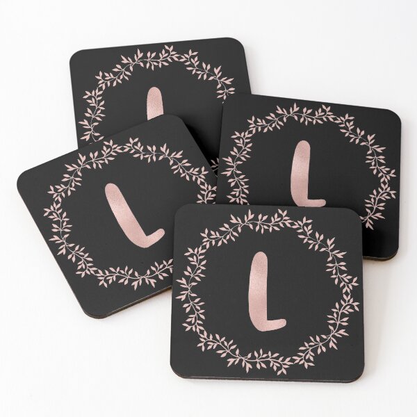 Item preview, Rose Gold Monogram L - Blush Pink Letter L on Black designed and sold by MysticMagpie.