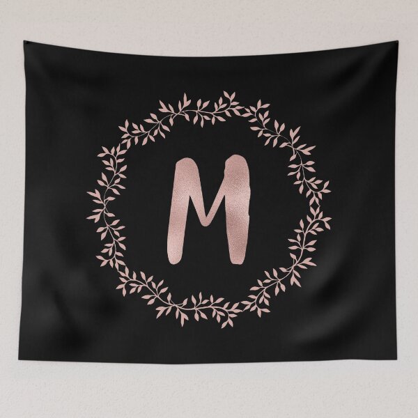 Item preview, Rose Gold Monogram M - Blush Pink Letter M on Black designed and sold by MysticMagpie.
