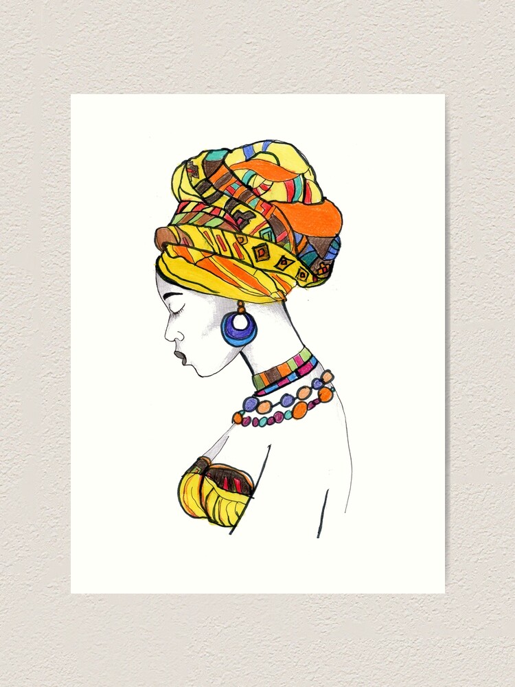 Unique Yellow African Women Headband And Outfit Art Design