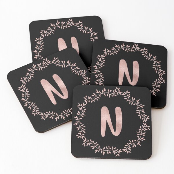 Item preview, Rose Gold Monogram N - Blush Pink Letter N on Black designed and sold by MysticMagpie.