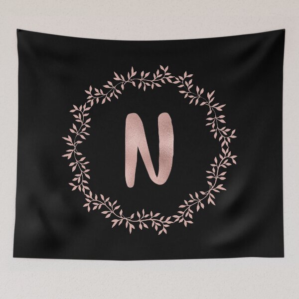 Item preview, Rose Gold Monogram N - Blush Pink Letter N on Black designed and sold by MysticMagpie.