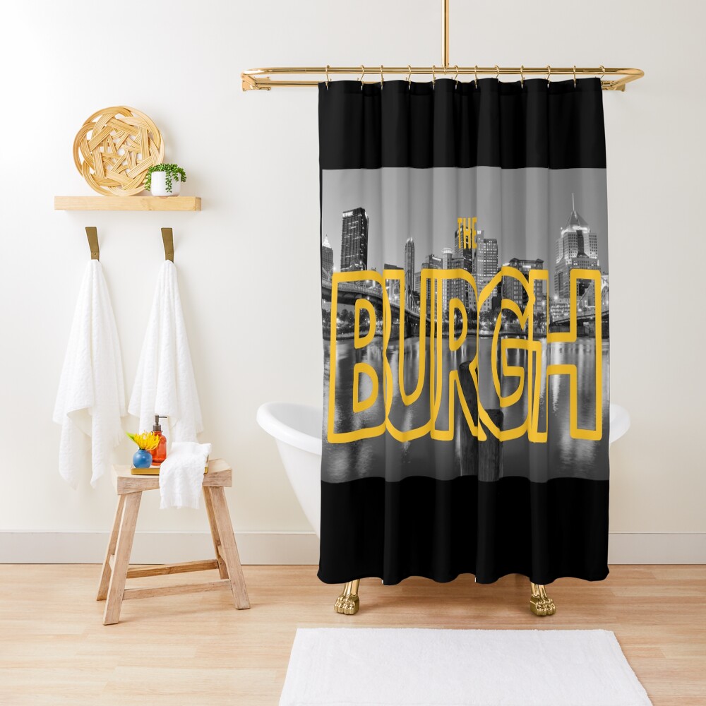 Pittsburgh Skyline Type BW Shower Curtain