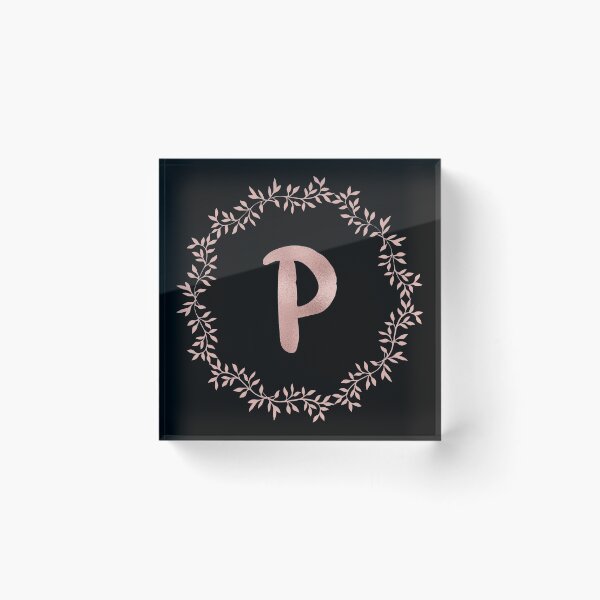 Item preview, Rose Gold Monogram P - Blush Pink Letter P on Black designed and sold by MysticMagpie.