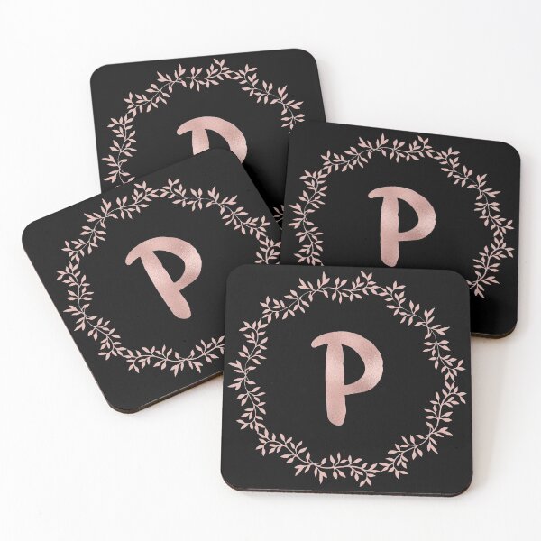 Item preview, Rose Gold Monogram P - Blush Pink Letter P on Black designed and sold by MysticMagpie.