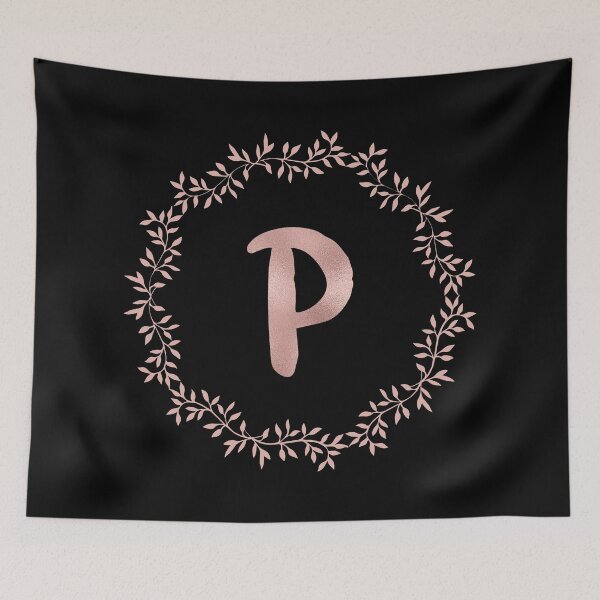 Item preview, Rose Gold Monogram P - Blush Pink Letter P on Black designed and sold by MysticMagpie.