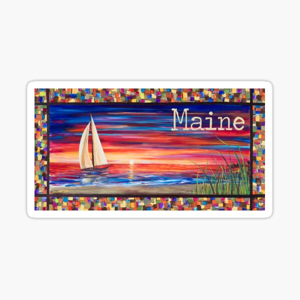Sailboat Sunset Maine by Angela Ferrari Sticker