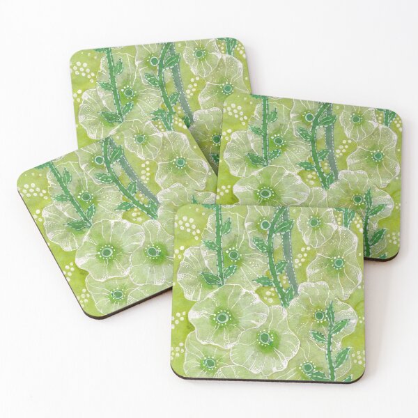 Item preview, Hollyhock Mallows, Summer Flowers, Floral Collage Sketch Chartreuse Green  designed and sold by Julia Khoroshikh.