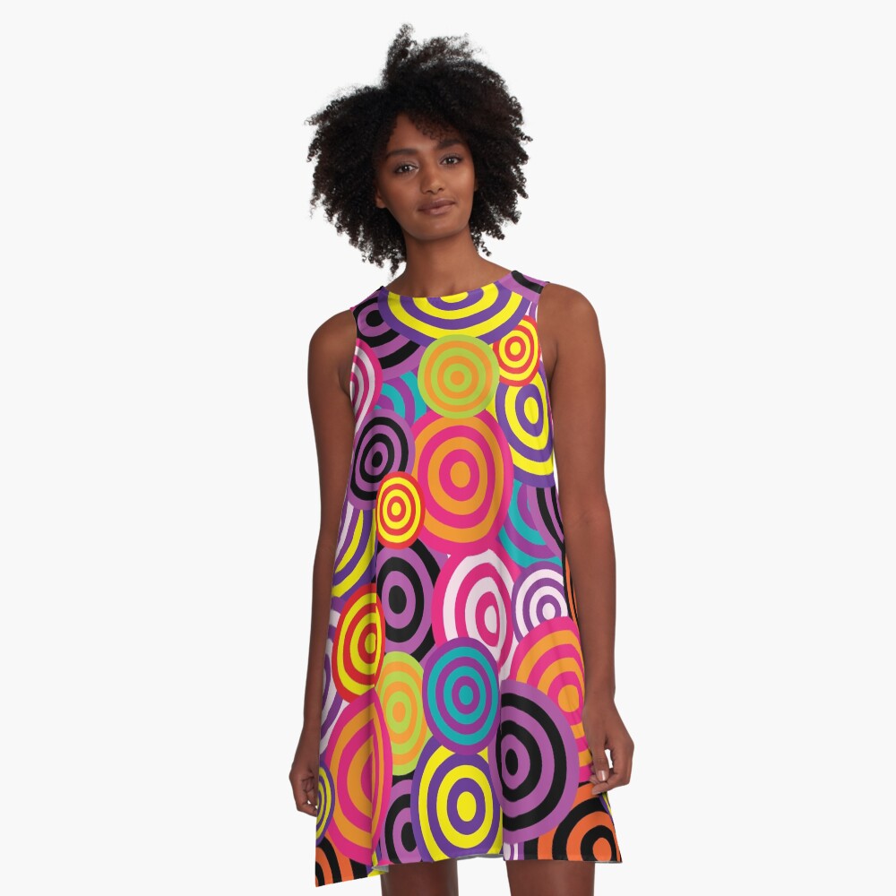 Hippie 60's 70's Psychedelic Bohemian Circles A-Line Dress