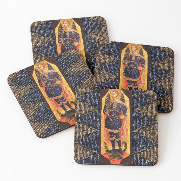 Item preview, ST.MICHAEL ARCHANGEL WITH DRAGON Gold Blue Red Hues designed and sold by BulganLumini.