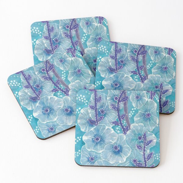 Item preview, Hollyhock Mallows, Summer Flowers, Floral Collage Blue Violet designed and sold by Julia Khoroshikh.