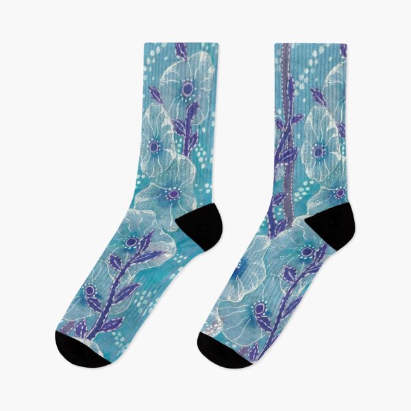 Item preview, Hollyhock Mallows, Summer Flowers, Floral Collage Blue Violet designed and sold by Julia Khoroshikh.