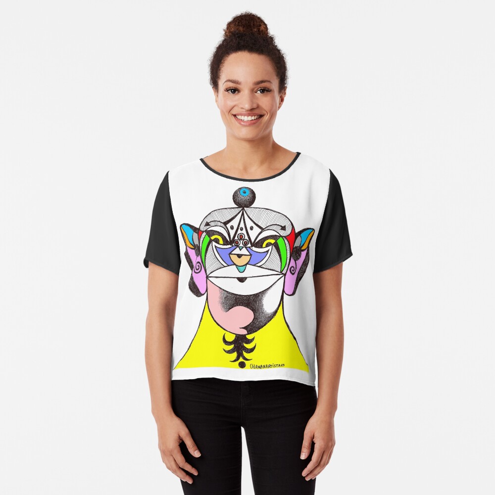 Owl Ganesha Shaman Mantra Man (psychedelic drawing) Chiffon Top