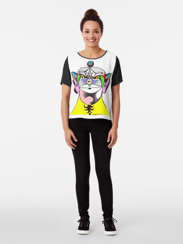 Alternate view of Owl Ganesha Shaman Mantra Man (psychedelic drawing) Chiffon Top