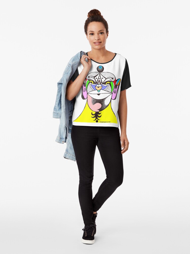 Alternate view of Owl Ganesha Shaman Mantra Man (psychedelic drawing) Chiffon Top