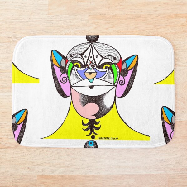 Owl Ganesha Shaman Mantra Man (psychedelic drawing) Bath Mat
