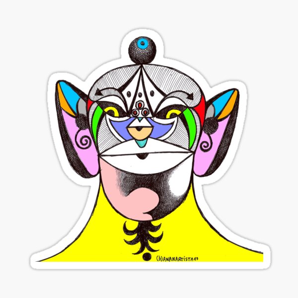 Owl Ganesha Shaman Mantra Man (psychedelic drawing) Sticker