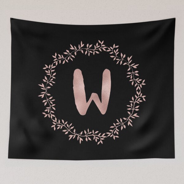 Item preview, Rose Gold Monogram W - Blush Pink Letter W on Black designed and sold by MysticMagpie.