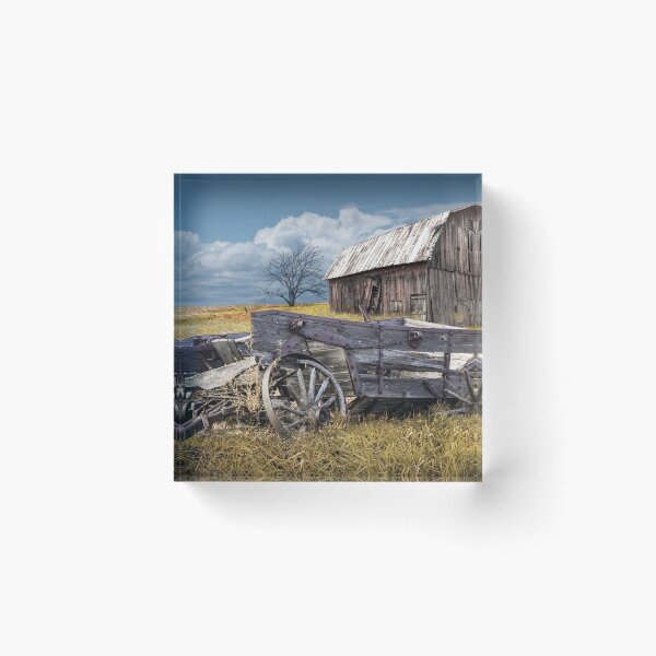 Item preview, Old Broken Down Wooden Farm Wagon with Barn designed and sold by Randall Nyhof.