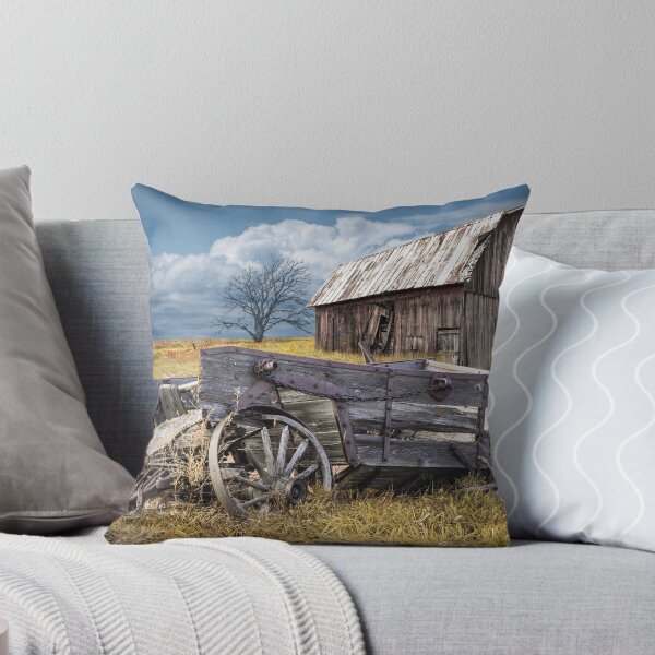 Item preview, Old Broken Down Wooden Farm Wagon with Barn designed and sold by Randall Nyhof.