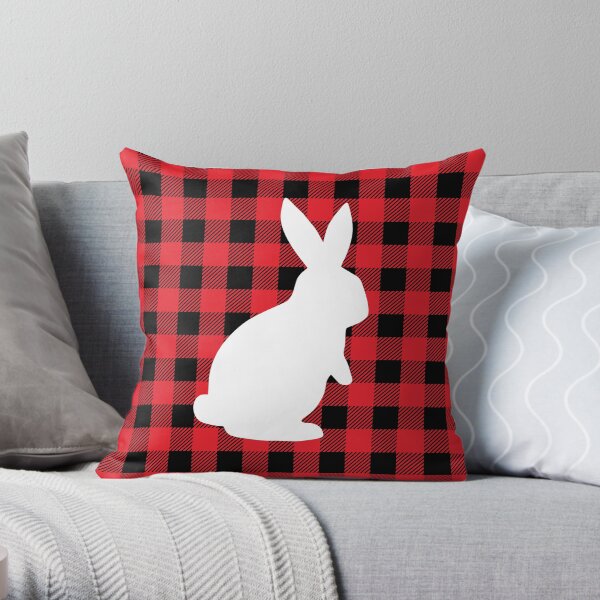 Red Buffalo Plaid Rabbit Throw Pillow