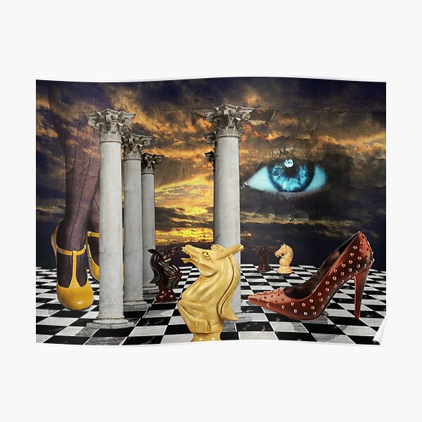 The game of chess with a red shoe in a surreal dream Poster