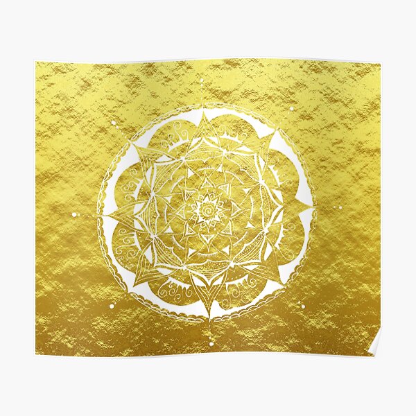 beautiful mandala in white on gold Poster
