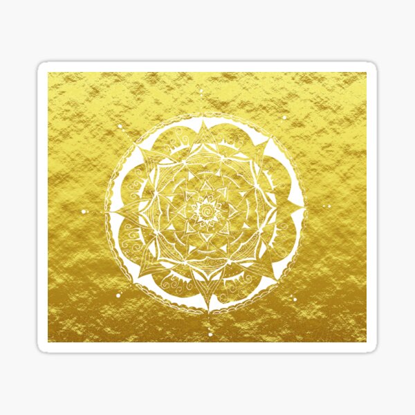 beautiful mandala in white on gold Sticker