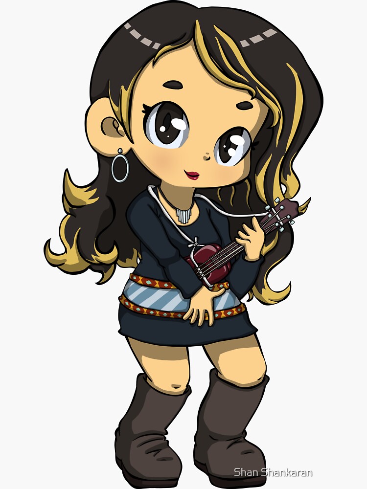 Thumbnail 3 of 3, Sticker, Hazie Ukulele Cartoon Character Design designed and sold by shanshankaran.