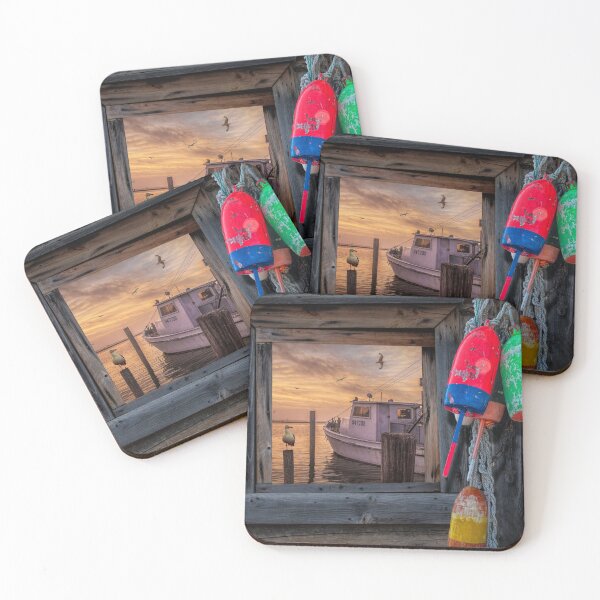 Item preview, Sunrise with Fishing Boat, Gulls and Fishing Buoys designed and sold by Randall Nyhof.
