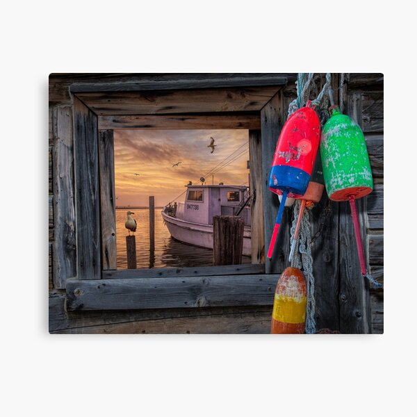 Item preview, Sunrise with Fishing Boat, Gulls and Fishing Buoys designed and sold by Randall Nyhof.