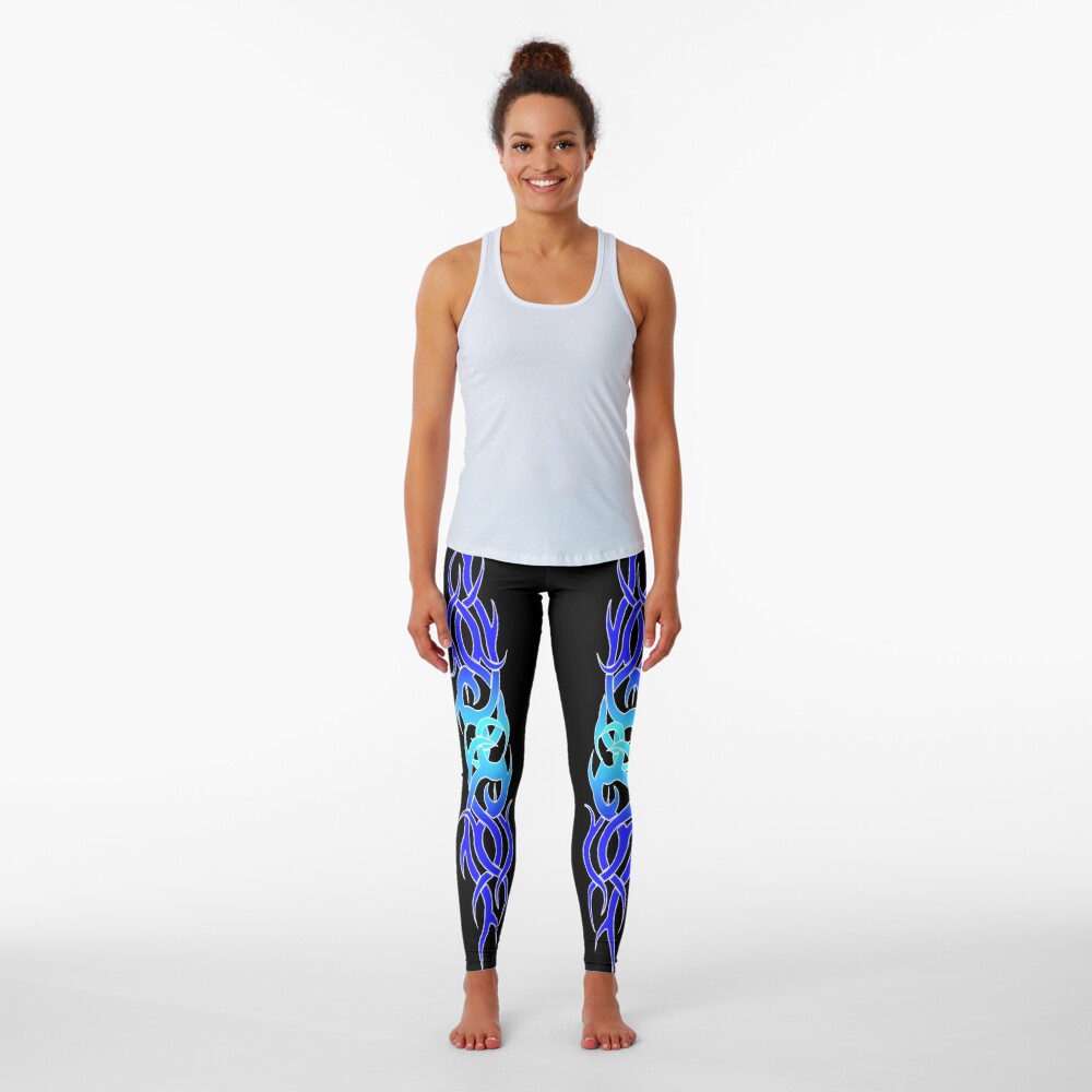 Tattoo Blue Flame Design Leggings Leggings