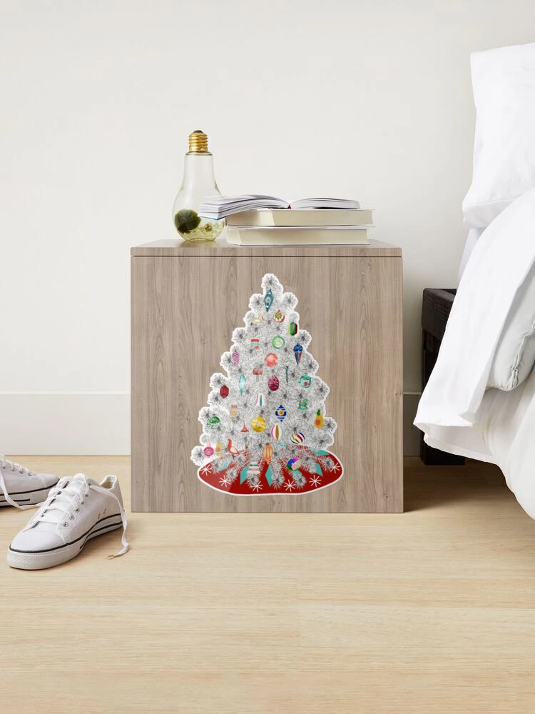 Vintage Aluminum Christmas Tree with Glass Ornaments Vinyl Holographic  Sticker | Vinyl Sticker | Christmas Sticker | Waterproof