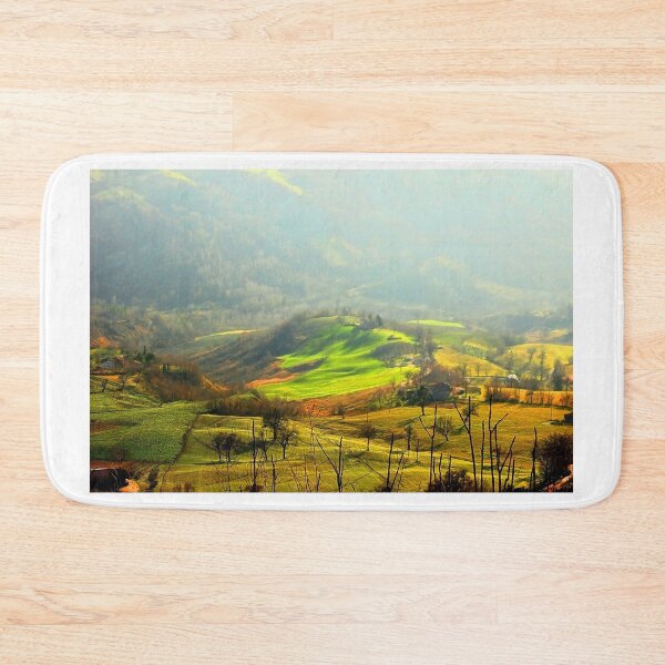 Item preview, Hilly landscape partly covered with fog on a sunny day designed and sold by Kristina Drozd.