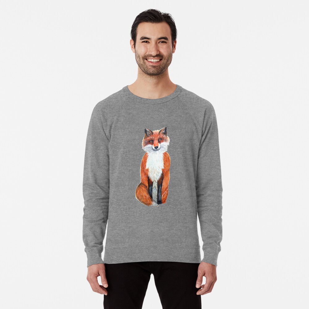 fox on teal / turquoise, watercolor fox painting on teal background, with sunflower Lightweight Sweatshirt