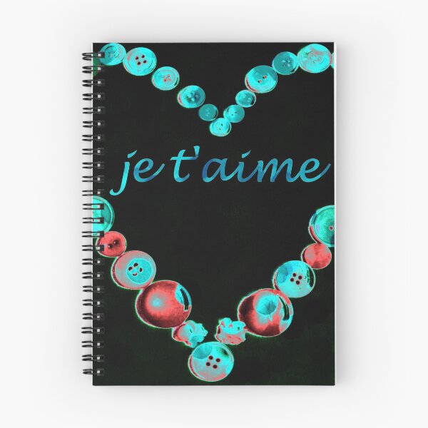 Item preview, JE T'AIME - I LOVE YOU - VALENTINE - TEAL AND BLACK BUTTON HEART designed and sold by Teresa Chipperfield.
