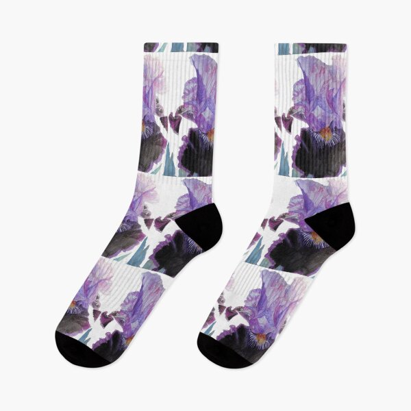 Item preview, Purple and Black Bearded Iris irises Watercolor White Floral Flowers Painting designed and sold by Sarah  Rajkotwala.