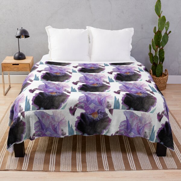 Item preview, Purple and Black Bearded Iris irises Watercolor White Floral Flowers Painting designed and sold by Sarah  Rajkotwala.