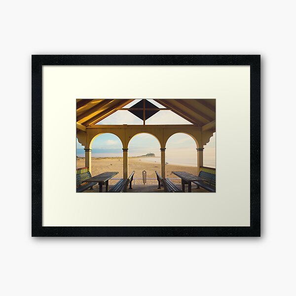 View of Nobby's Beach Newcastle towards lighthouse Framed Art Print