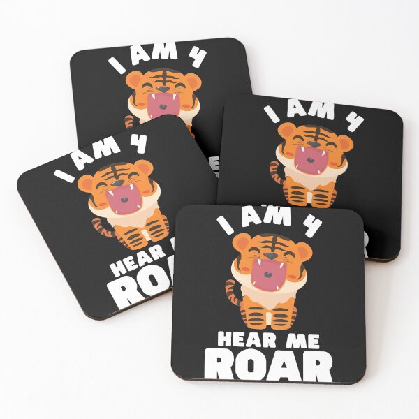 Item preview, I am 4 hear me roar cute Tiger Birthday 4 year old white text designed and sold by Scoopivich.