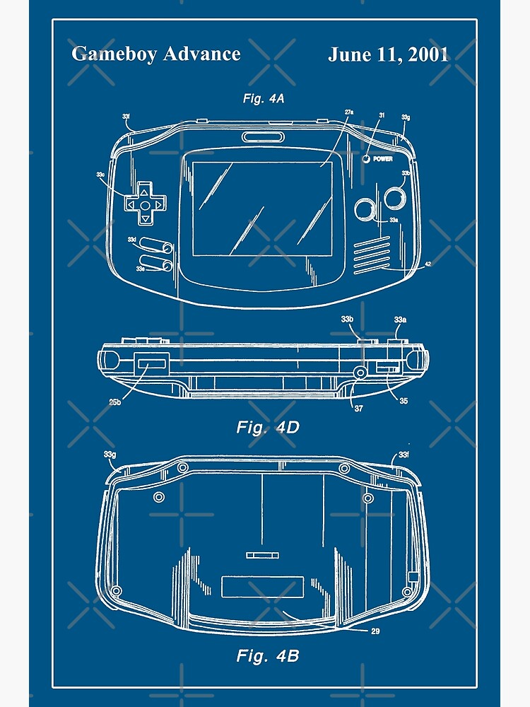 "Gameboy Advance Blueprint Nintendo Blueprint" Photographic Print by