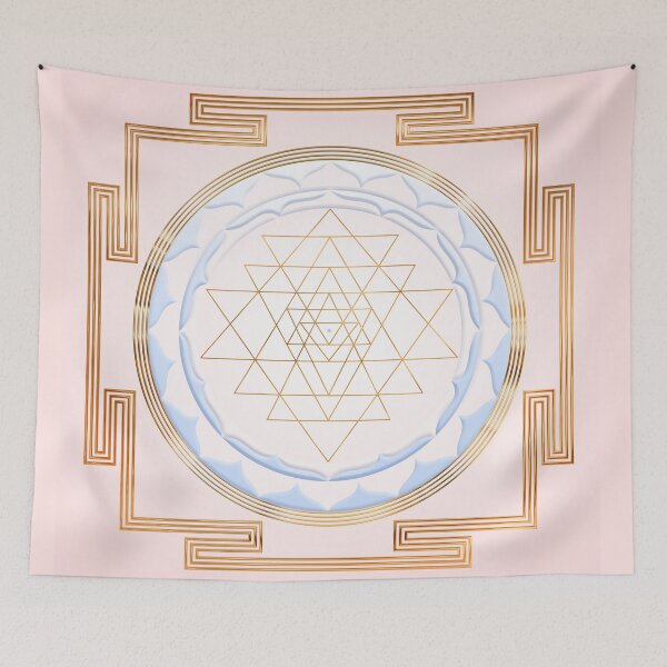 Item preview, Shree Yantra Sacred Geometry With Blue Lotus Petals And Gold In A Soft Warm Glow designed and sold by TJ Devadatta Best.