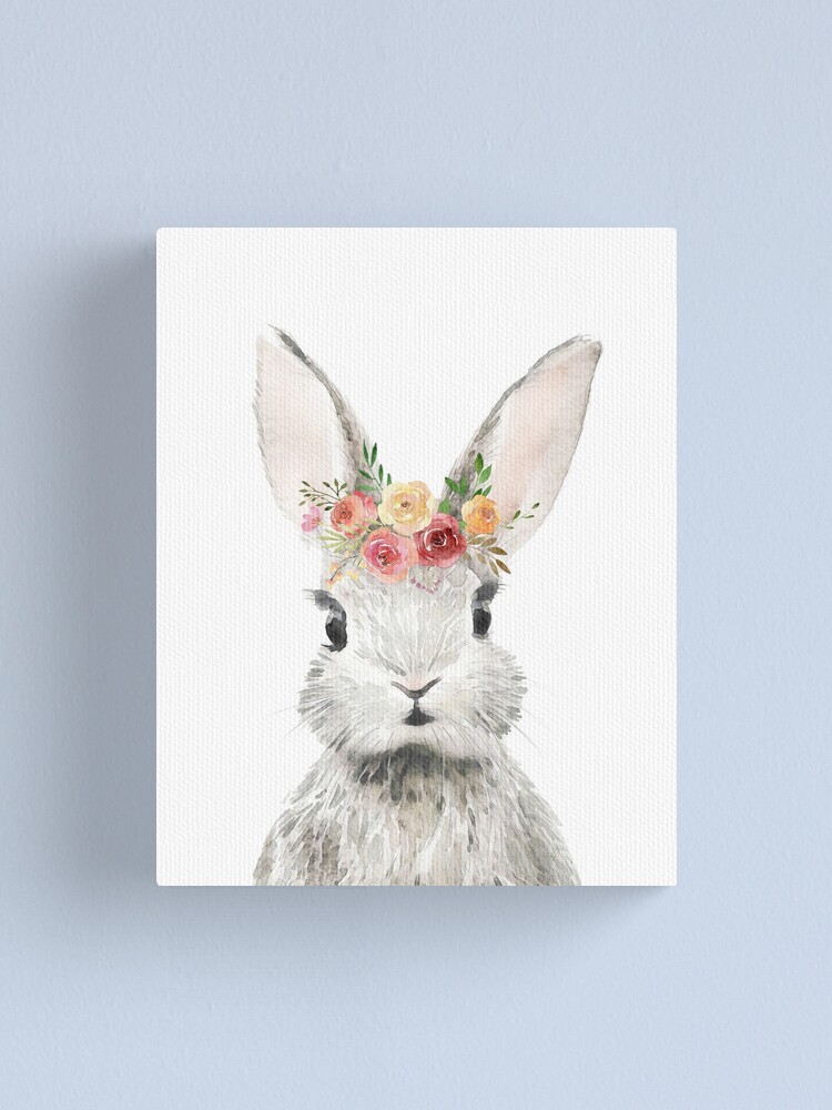 Impression Sur Toile Bebe Lapin Lapin Rose Et Blush Couronne D Aquarelle Florale Couronne Woodland Pepiniere Animal Print Fille Chambre Boho Decoration Murale Par Ebrink2 Redbubble