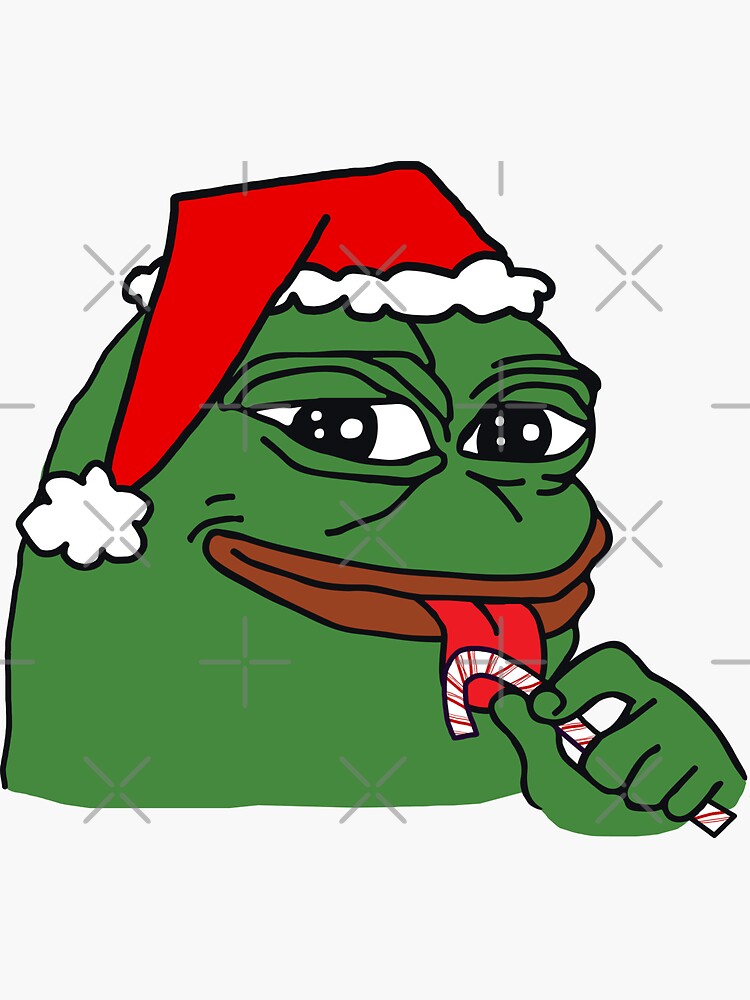 Pepe The Frog Santa Claus Christmas card smug face licking candy cane green  background HD High Quality Online Store | Sticker