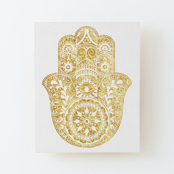 White Gold Hamsa Hand Wood Mounted Print
