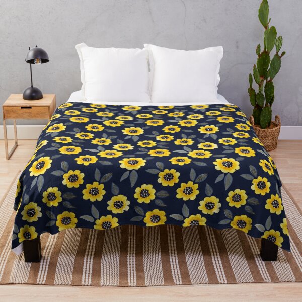 Item preview, Simple Floral - yellow on navy designed and sold by jenuinedesigns.