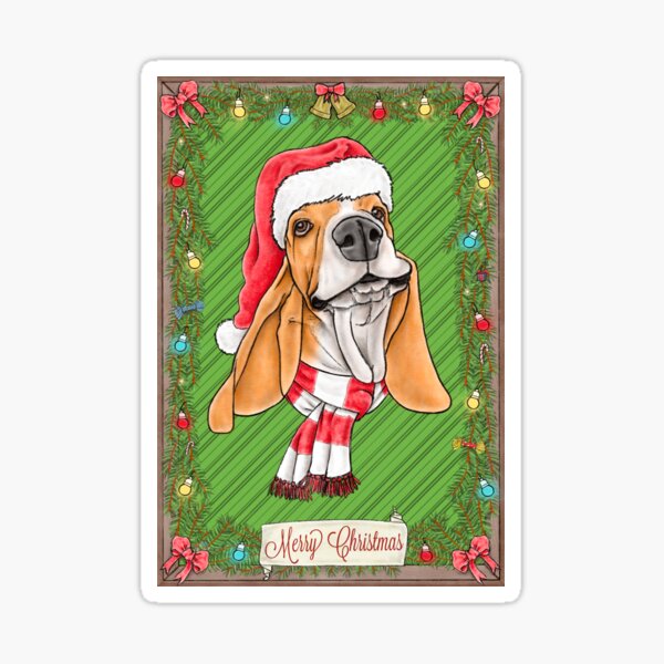 Basset hound Merry Christmas Sticker