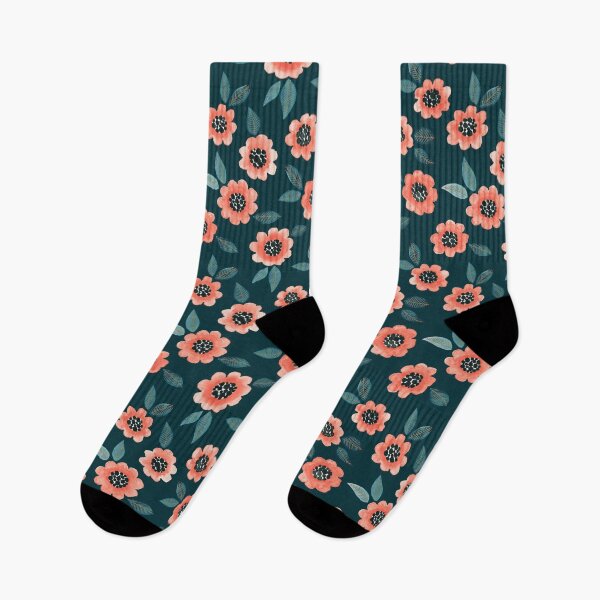 Item preview, Simple Floral - coral on teal designed and sold by jenuinedesigns.